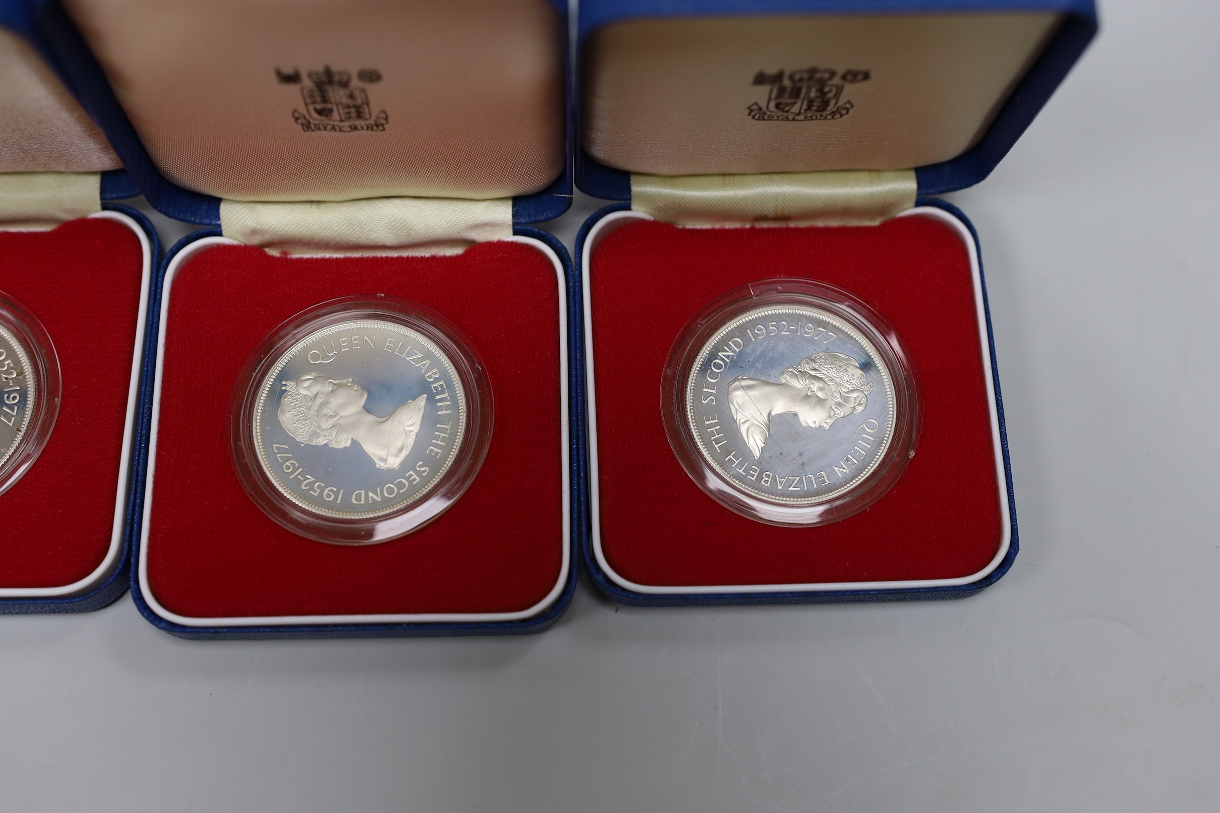 Eight Royal Mint Commonwealth commemorative proof silver crowns